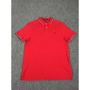 Ralph Lauren Polo Shirt Mens Large Red Classic Fit Short Sleeve Classic Pony EUC